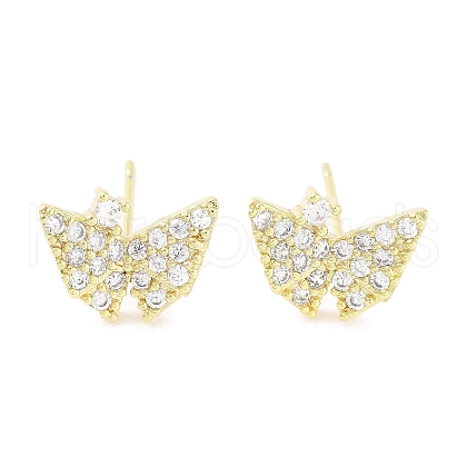 Brass Micro Pave Clear Cubic Zirconia Studs Earring for Women EJEW-S217-C05-1