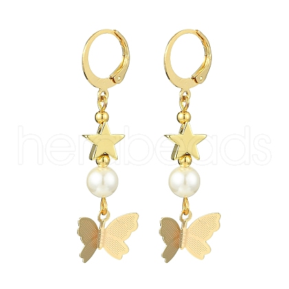 Shell Pearl & Brass Leverback Earrings EJEW-JE05997-1