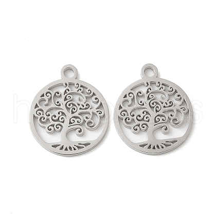 304 Stainless Steel Flat Round with Laser Cut Tree of Life Charms STAS-L022-512P-1