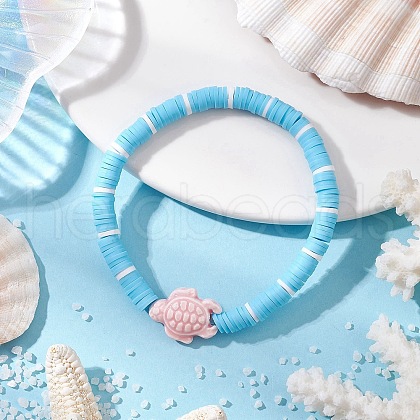 Flat Round Handmade Polymer Clay Heishi Beaded Stretch Bracelets BJEW-JB11715-01-1