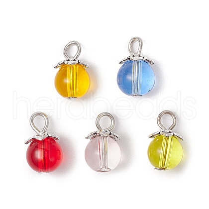 5Pcs Transparent Glass Pendants PALLOY-JF03708-01-1