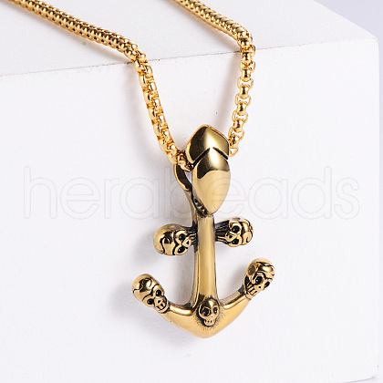 Fashionable Stainless Steel Skull Anchor Pendant Punk Hip-hop Personality Necklaces RD8655-3-1