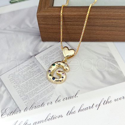 Brass Pave Colorful Cubic Zirconia Heart Initial Pendant Necklaces for Women WGF6021-10-1