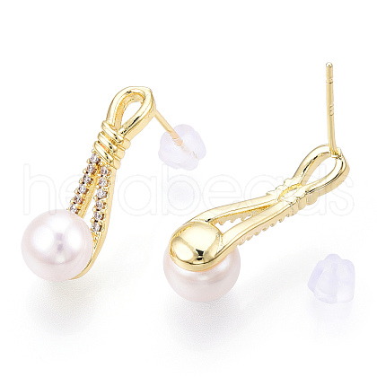 Mother's Day Jewellery Natural Pearl Stud Earrings Micro Pave Cubic Zirconia PEAR-N022-B01-1