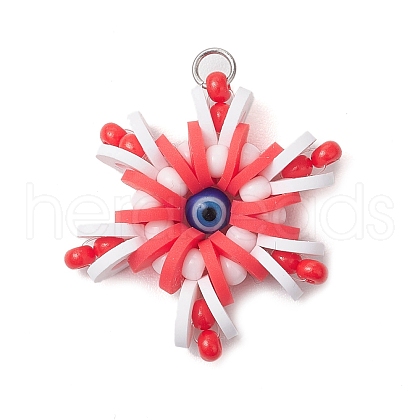 Handmade Polymer Clay and Snowflake Lampwork and Glass Round Pendants PALLOY-MZ00639-03-1