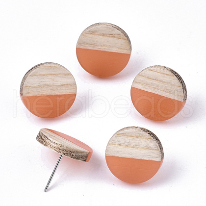 Transparent Resin & Wood Stud Earrings EJEW-N017-003A-D07-1