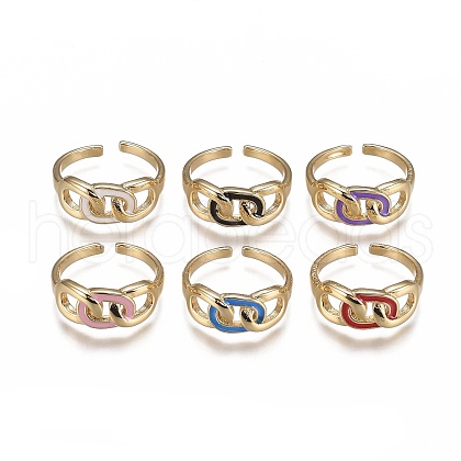Brass Enamel Cuff Rings RJEW-P006-02G-1