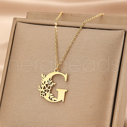 Flower Letter Stainless Steel Initial Pendant Necklaces for Women Men FS-WGF85E2-17-1
