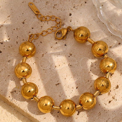 Round 304 Stainless Steel Beaded Bracelets for Women BJEW-B134-02G-1