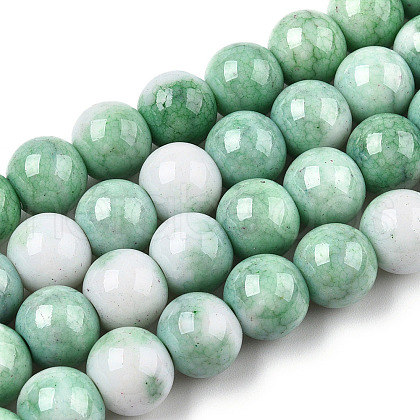 Opaque Crackle Glass Round Beads Strands GLAA-T031-10mm-01L-1