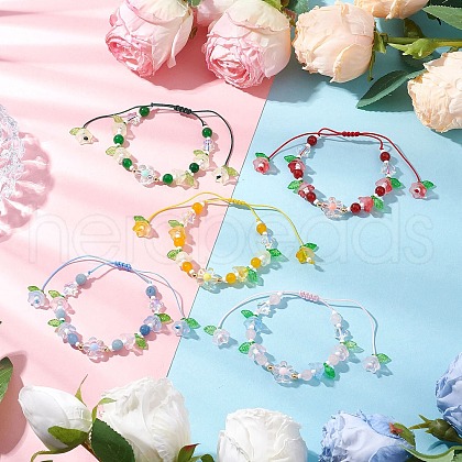 Natural Mixed Gemstone Beads Braided Bead Bracelets BJEW-MZ00167-1