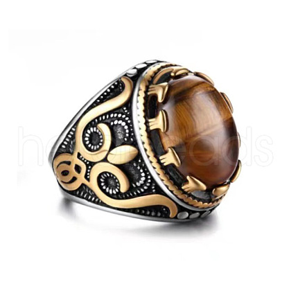 Natural Tiger Eye Oval Finger Ring PW-WG56139-10-1