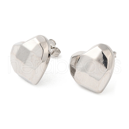 Brass Faceted Heart Stud Earrings for Women EJEW-K248-10P-1