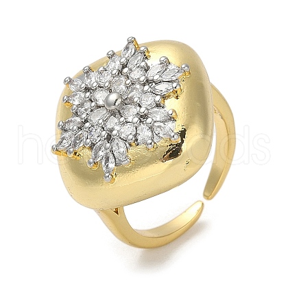 Rack Plating Brass Micro Pave Cubic Zirconia Cuff Finger Rings for Women RJEW-C114-16K-G-1