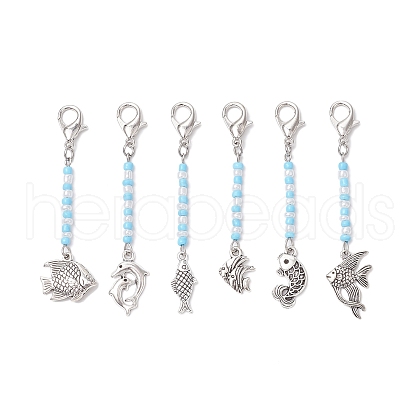 6Pcs Fish Zinc Alloy Pendant Decorations HJEW-JM03230-1