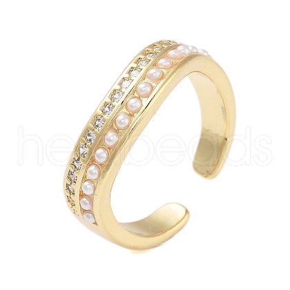 Rack Plating Brass Micro Pave Cubic Zirconia Open Cuff Rings for Women RJEW-B064-11G-1