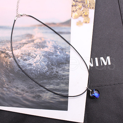 Luminous Zinc Alloy & Glass Flat Round with Constellation Pendant Black Korean Waxed Cord Necklaces WG08639-05-1