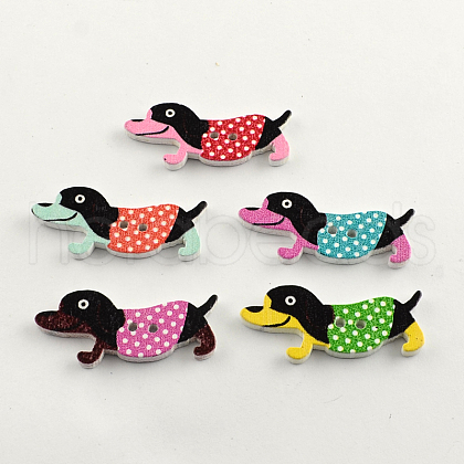2-Hole Puppy Printed Wooden Buttons BUTT-R031-109-1