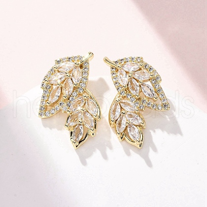 Brass Micro Pave Clear Cubic Zirconia Stud Earrings EJEW-F373-05G-1
