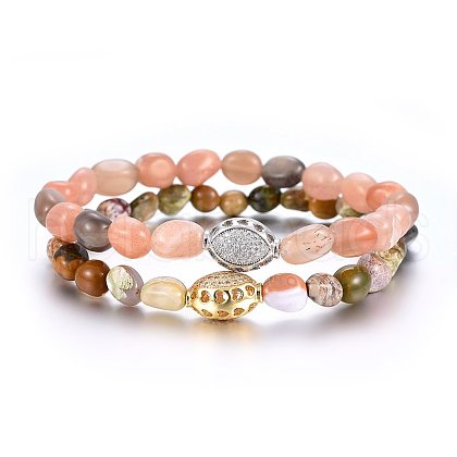 Natural Mixed Stone Beaded Stretch Bracelets Set SJEW-H584-17-1