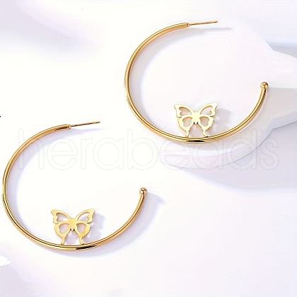 Fashionable Large C-shaped with Butterfly Stainless Steel Stud Earrings EY1378-1