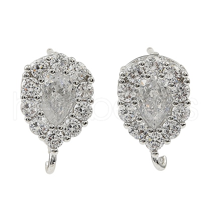 Teardrop Brass Micro Pave Clear Cubic Zirconia Stud Earring Findings KK-C107-13P-1