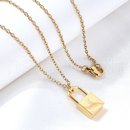 304 Stainless Steel Rolo Chain Pendant Necklaces NJEW-S444-01G-12-1