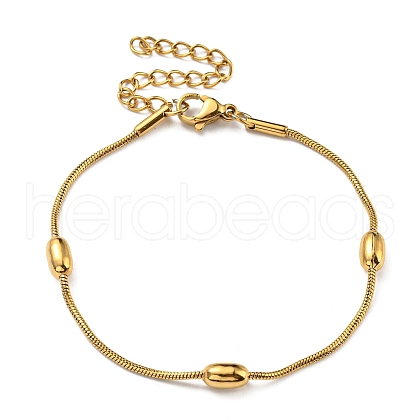 Ion Plating(IP) 304 Stainless Steel Round Snake Chain Bracelet with Oval Beaded BJEW-E088-03G-1