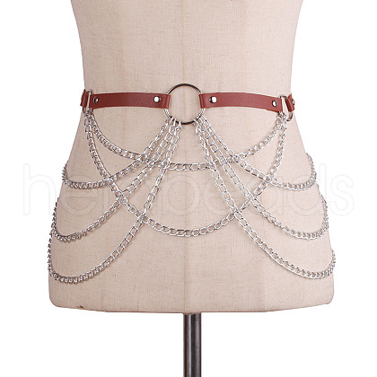 Imitation Leather Alloy Curb Chain Tassel Waist Chains FS-WGF81BE-07-1