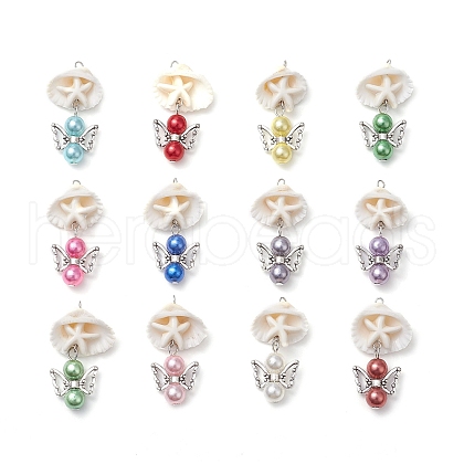 12Pcs Shell Pendants PALLOY-JF03695-01-1