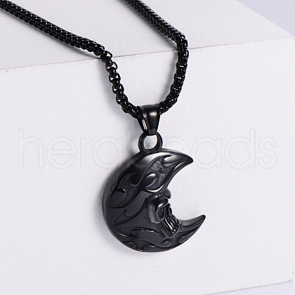 Retro Stainless Steel Punk Skull Moon Crescent Pendant Necklaces for Men SD1612-3-1