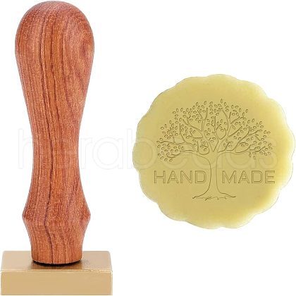 Olycraft Brass Wax Seal Stamp Head & Pearwood Handle Kit AJEW-OC0002-85O-1