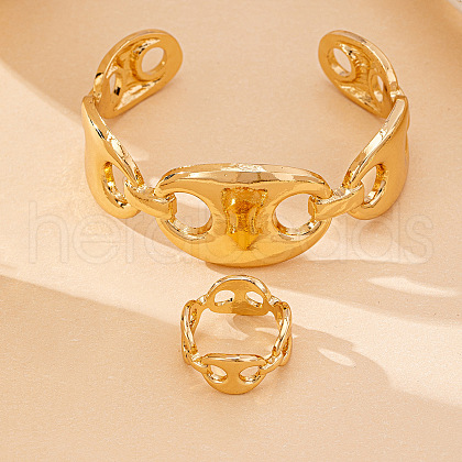 Coffee Bean Alloy Cuff Bangles & Rings Sets FS-WG0F6B5-01-1