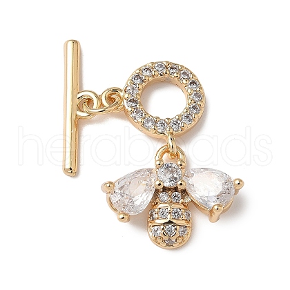 Brass Micro Pave Clear Cubic Zirconia Toggle Clasps KK-G531-06G-1