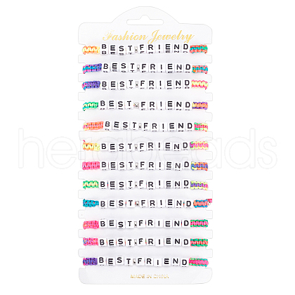 ANATTASOUL 12Pcs 12 Color Word Best Friend Acrylic Braided Bead Bracelets Set BJEW-AN0001-47-1