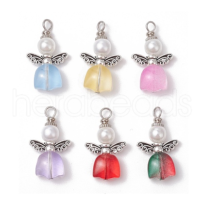 Spray Painted Transparent Glass Beads with ABS Plastic Imitation Pearl Round Beads amd Tibetan Style Alloy Fairy Wing Beads and 304 Stainless Steel Flat Head Pins Pendants PALLOY-JF03622-1