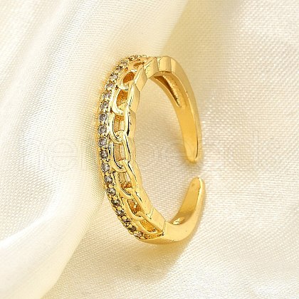 Brass Micro Pave Clear Cubic Zirconia Cuff Rings for Women RJEW-H247-23G-1