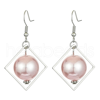ABS Plastic Imitation Pearl with Rhombus Dangle Earrings EJEW-JE05501-1