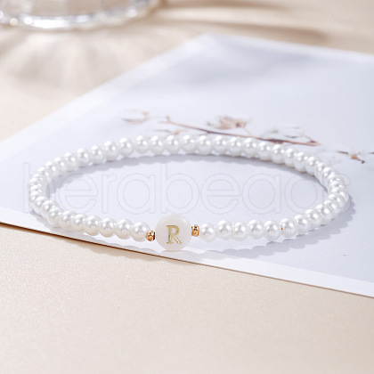Plastic Pearl Round Beaded Stretch Bracelets for Women WGC81DB-18-1