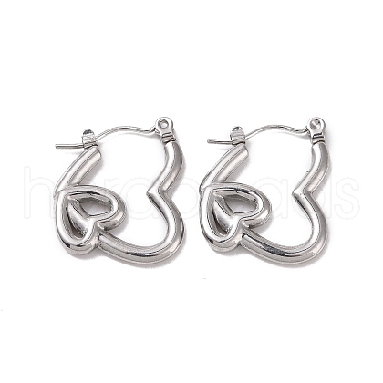 Valentine's Day 304 Stainless Steel Double Heart Hoop Earrings for Women EJEW-G326-06P-1