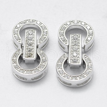 Anti-Tarnish Rhodium Plated 925 Sterling Silver Cubic Zirconia Watch Band Clasps STER-F037-124P-1