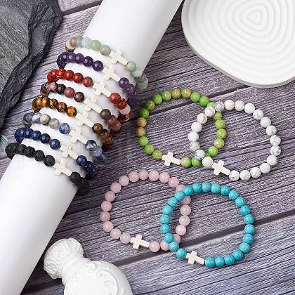 12Pcs 12 Styles Natural & Synthetic Gemstone Round Beaded Stretch Bracelets for Women Men BJEW-JB11367-1