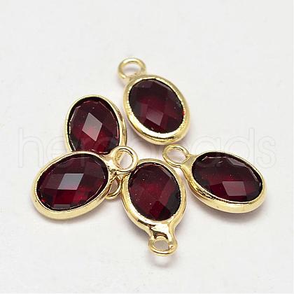 Oval Faceted Golden Tone Brass Glass Charms GLAA-O015-03G-1