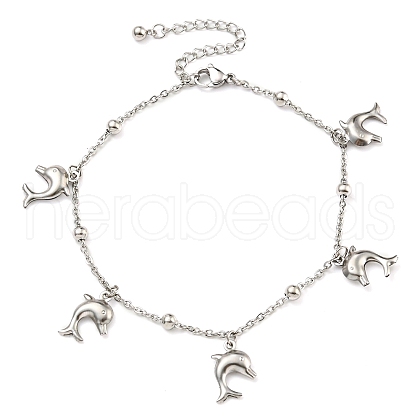 Non-Tarnish 304 Stainless Steel Cable Chains Dolphin Charm Bracelets BJEW-P334-03P-1