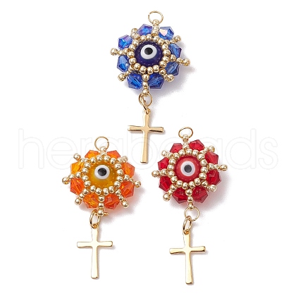 3Pcs 3 Colors Glass Seed Beaded Evil Eye Pendants PALLOY-MZ00628-1