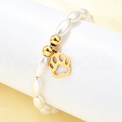 304 Stainless Steel Paw Print Charm Bracelets for Women BJEW-C098-12G-1
