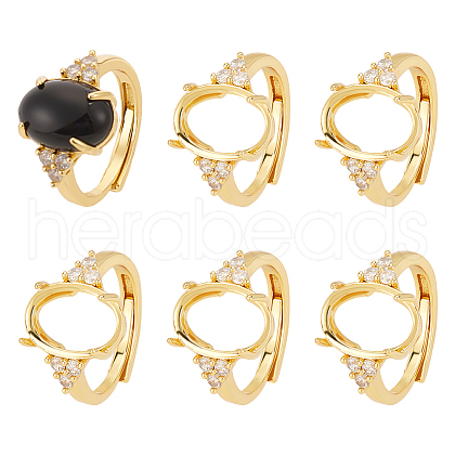 Unicraftale 6Pcs Rack Plating Oval Brass Micro Pave Cubic Zirconia Adjustable Ring Components KK-UN0003-38-1
