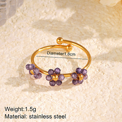 Flower 304 Stainless Steel with Cubic Zirconia Cuff Rings for Women FS-WG31CBD-04-1