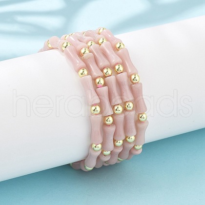 Natural Pink Opal Beads Stretch Bracelets for Men Women BJEW-L171-03C-1