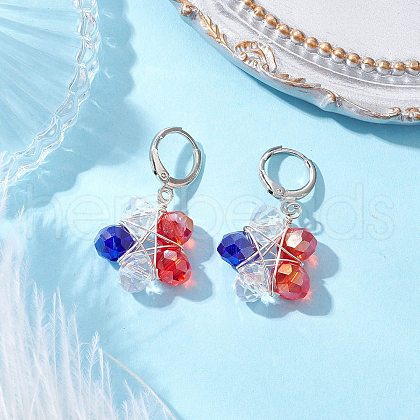 Brass Glass Leverback Earrings EJEW-TA00622-1